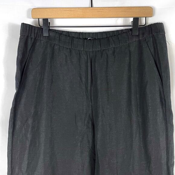 Eileen Fisher Slub Pants Black Tencel & Organic Linen Elastic Waist Ankle Sz M - Picture 6 of 12
